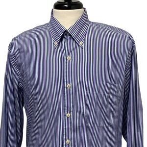 Peter Millar Button Down Dress‎ Shirt Mens Large L Blue Purple Stripe Cotton